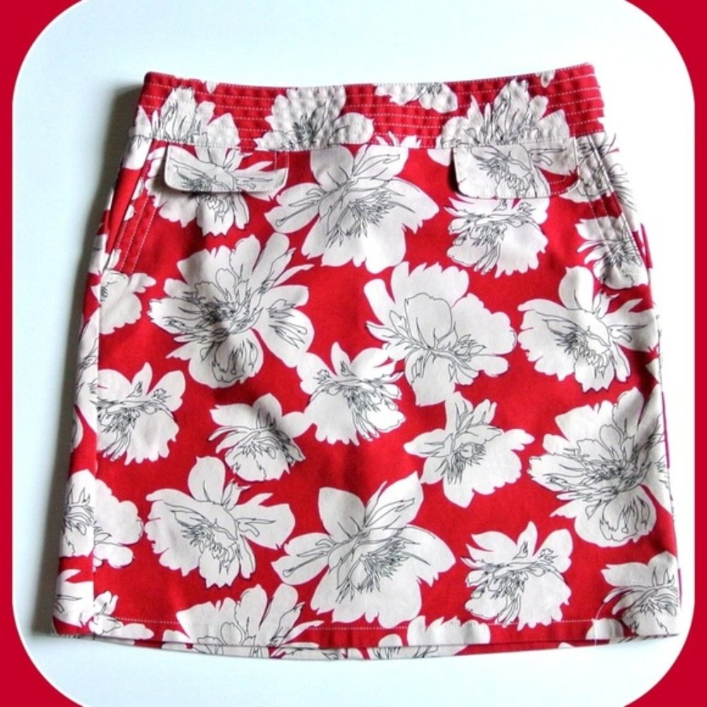 Ann Taylor Skirt Floral Red pockets 6